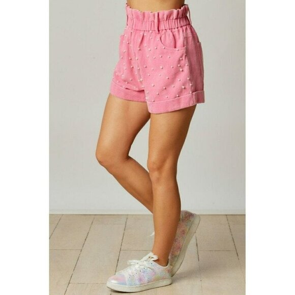 Pearly Girly Era Pearl Paperbag Shorts in Pink - Picture 4 of 7